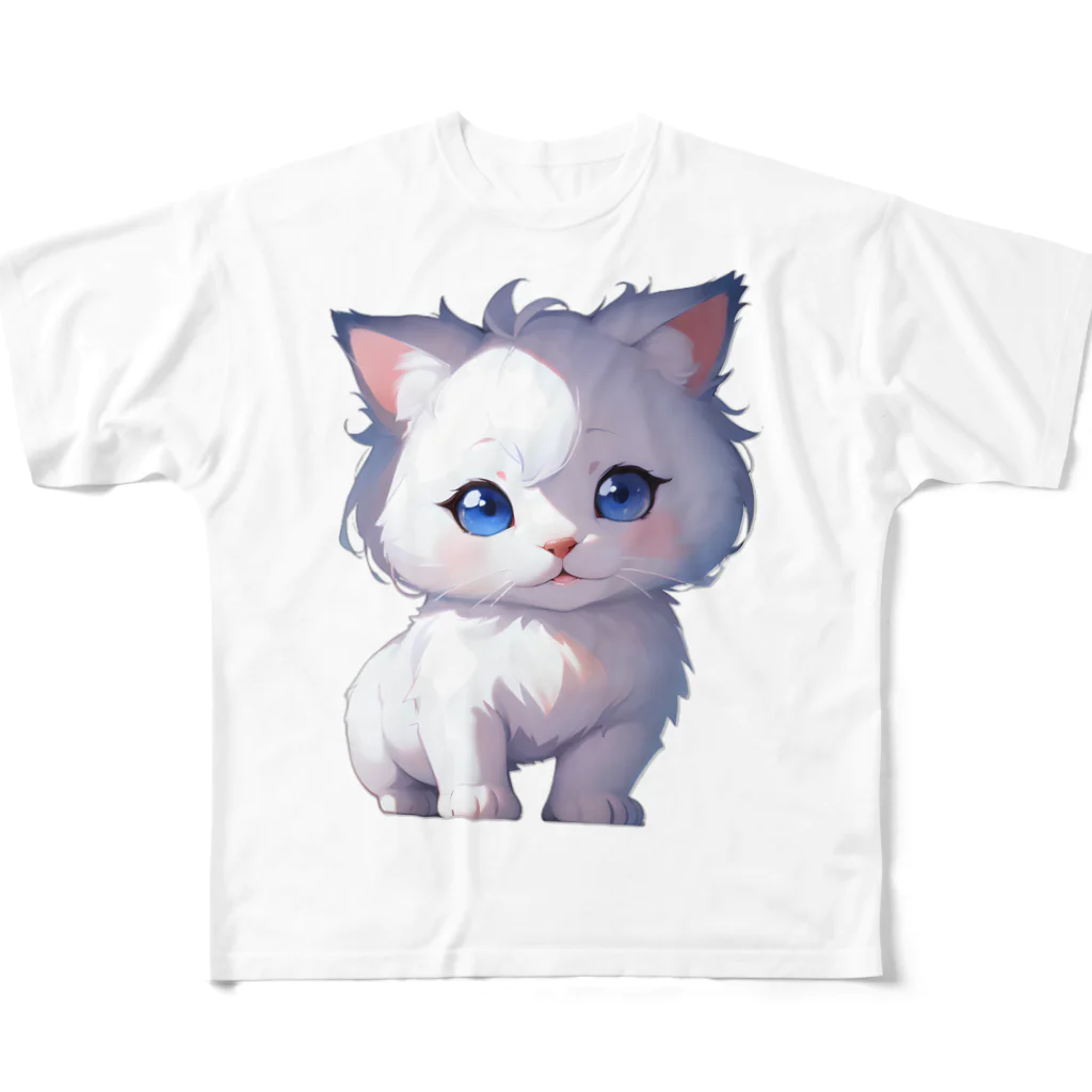 Hoshi_Hikariのホワイトにゃんこ フルグラフィックTシャツ