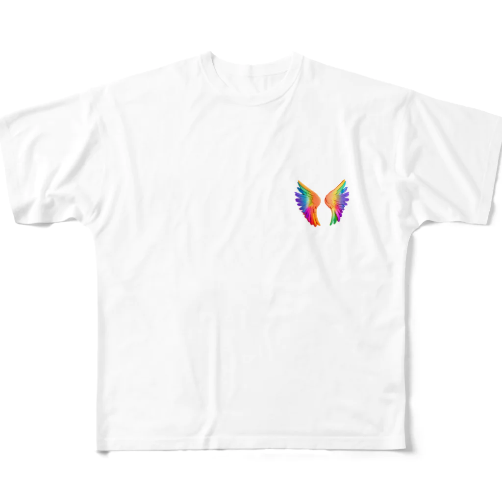 xaipxのレインボーエンジェルの羽 フルグラフィックTシャツ