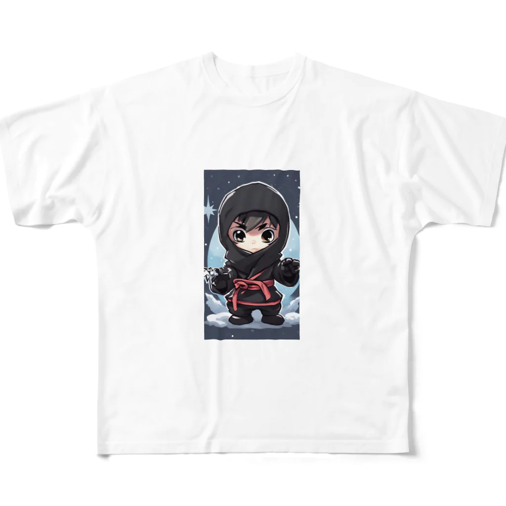 ニンニン忍者パンのとっても小さな忍者さんのキュートなイラスト入り All-Over Print T-Shirt