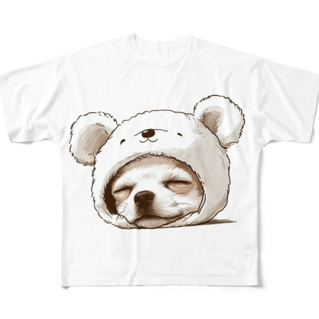 わんにゃんsucculentのクマのコスプレをしたチワワ フルグラフィックTシャツ