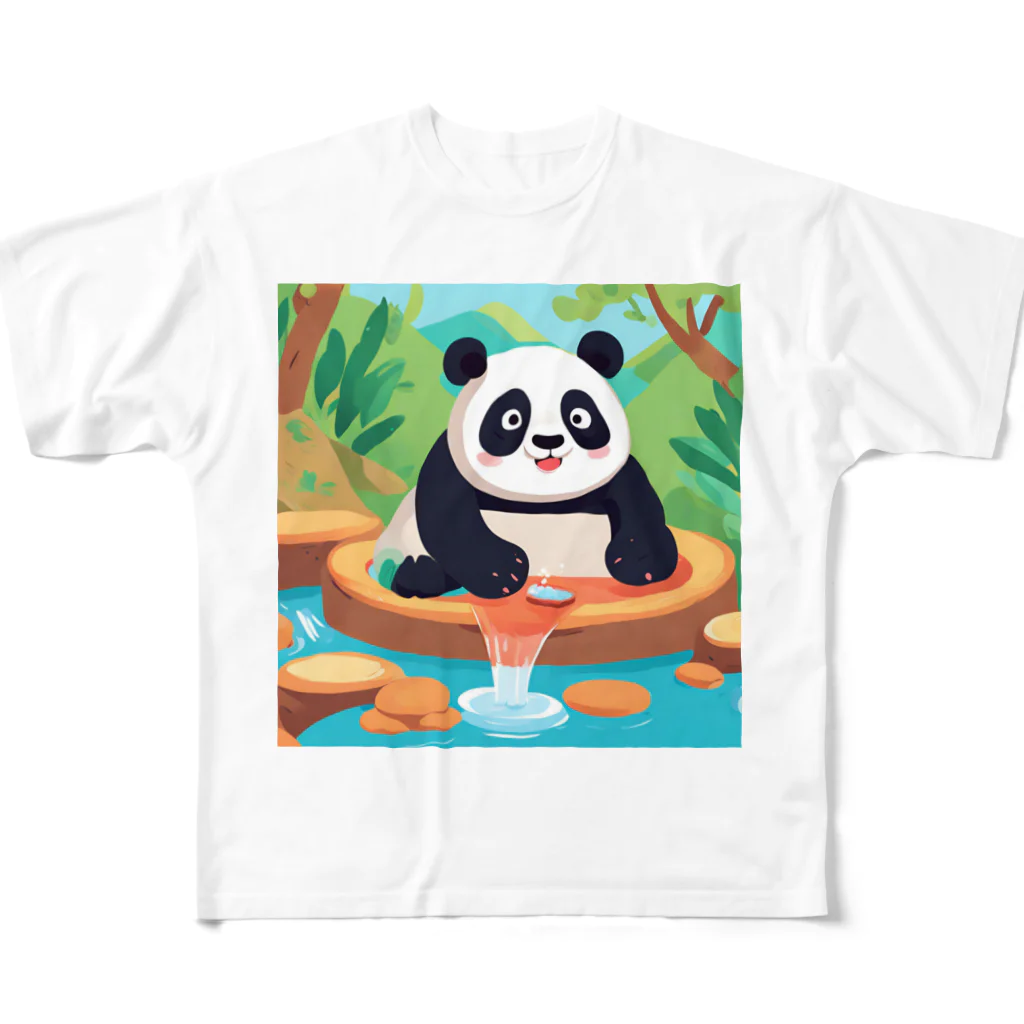 萌えキャラ大好きの温泉を楽しむパンダイラストのグッズ All-Over Print T-Shirt