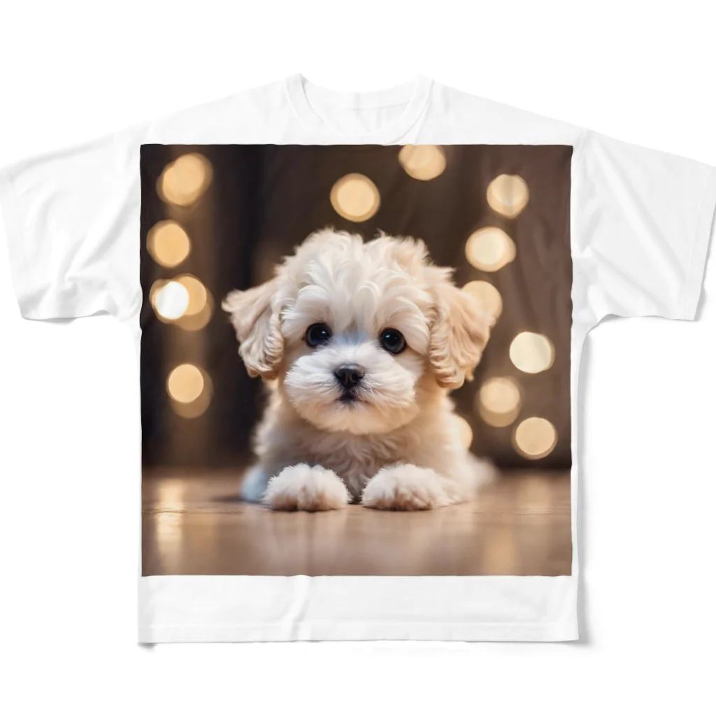 MESAMESAの可愛い子犬 フルグラフィックTシャツ