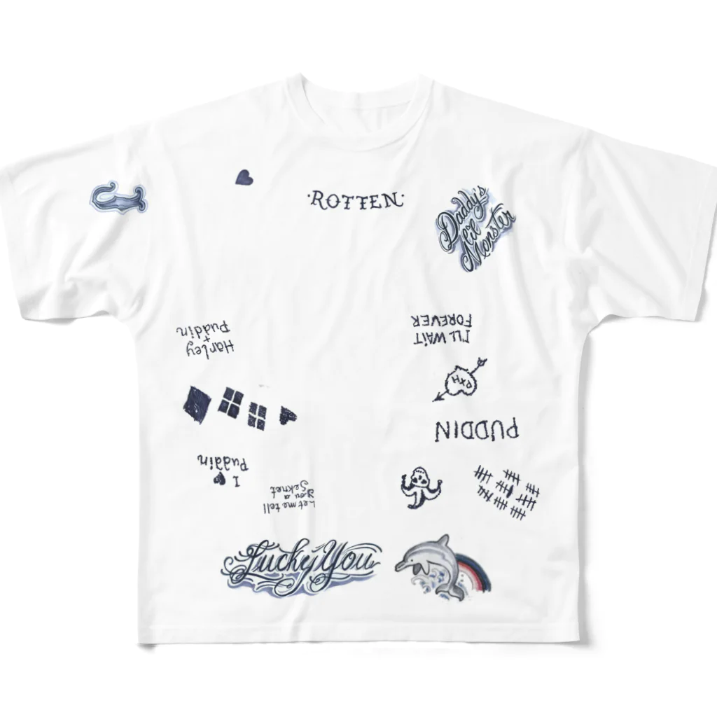 metao dzn【メタヲデザイン】のハーレイ・クイン【TATOO】（両面） All-Over Print T-Shirt