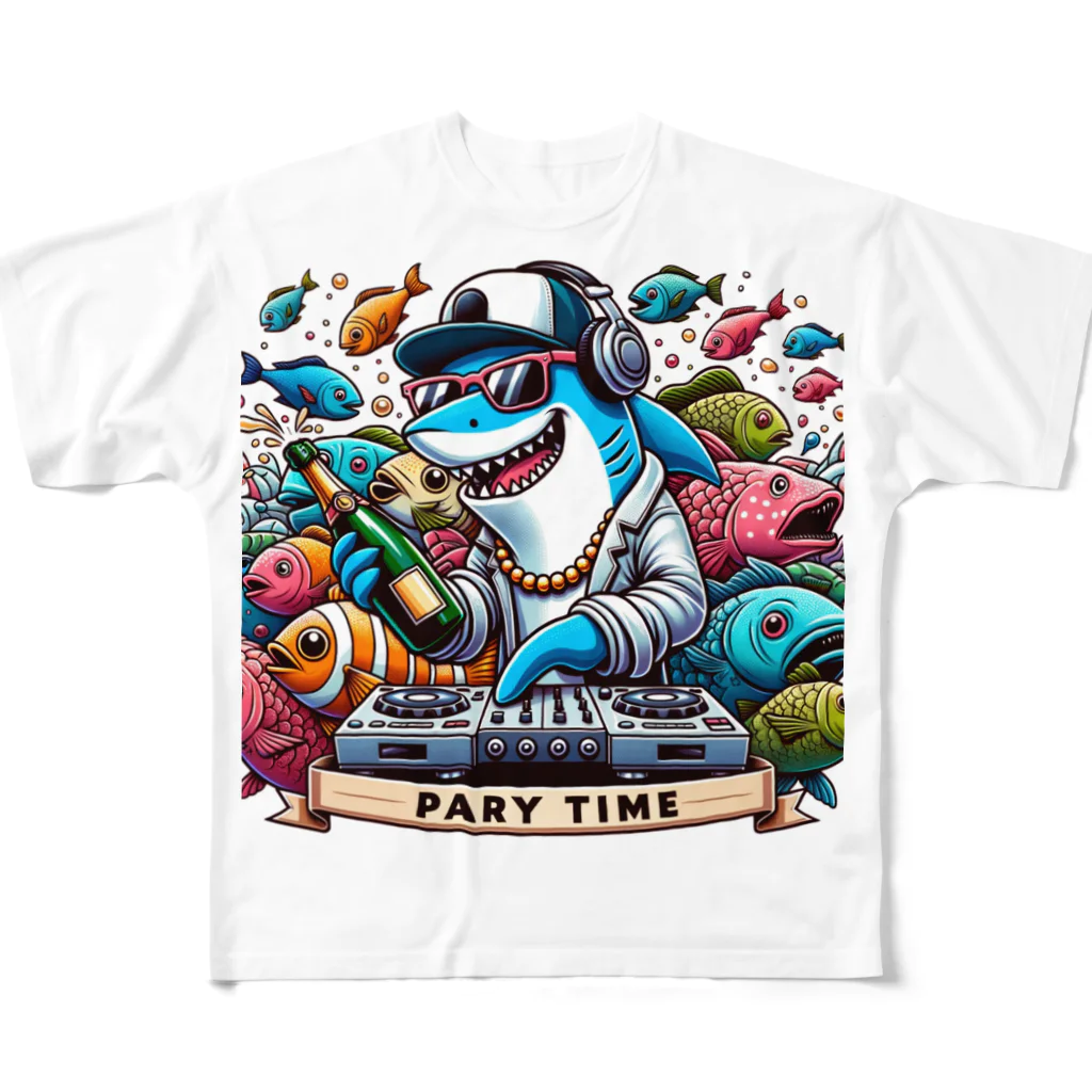 DJシャークのDJシャーク(PARY TIME) All-Over Print T-Shirt