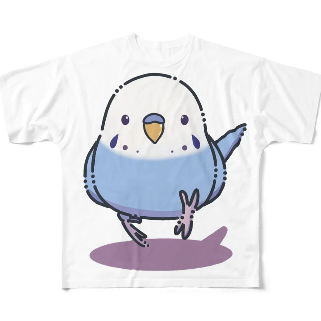 ぽっぽこ本舗のインコ走る フルグラフィックTシャツ