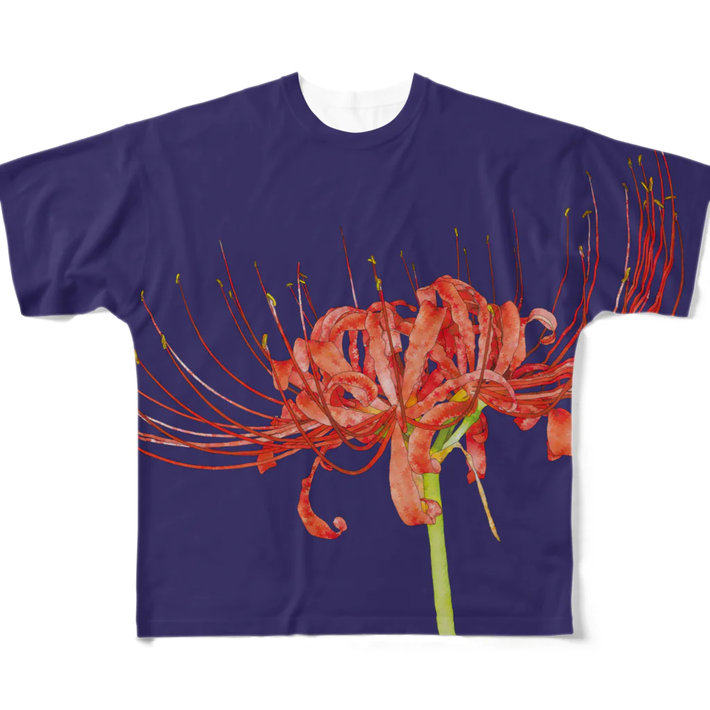 植物の絵師「洋子」の店の夕闇の彼岸花 フルグラフィックTシャツ