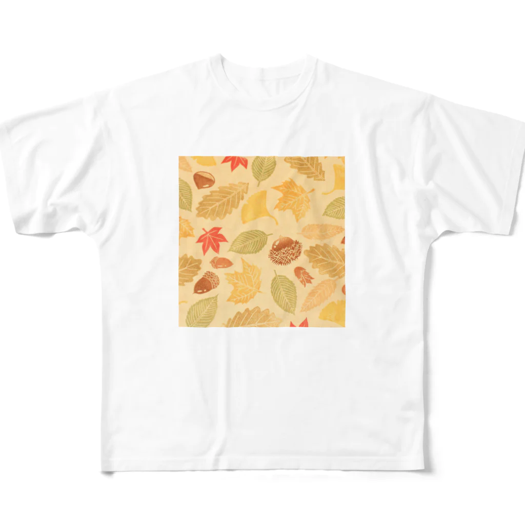 omochi_stampのおちばとどんぐり All-Over Print T-Shirt