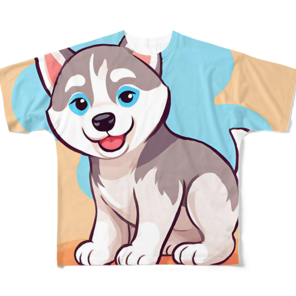 gobosyokaiのかわいいハスキーの子犬のイラストグッズC All-Over Print T-Shirt