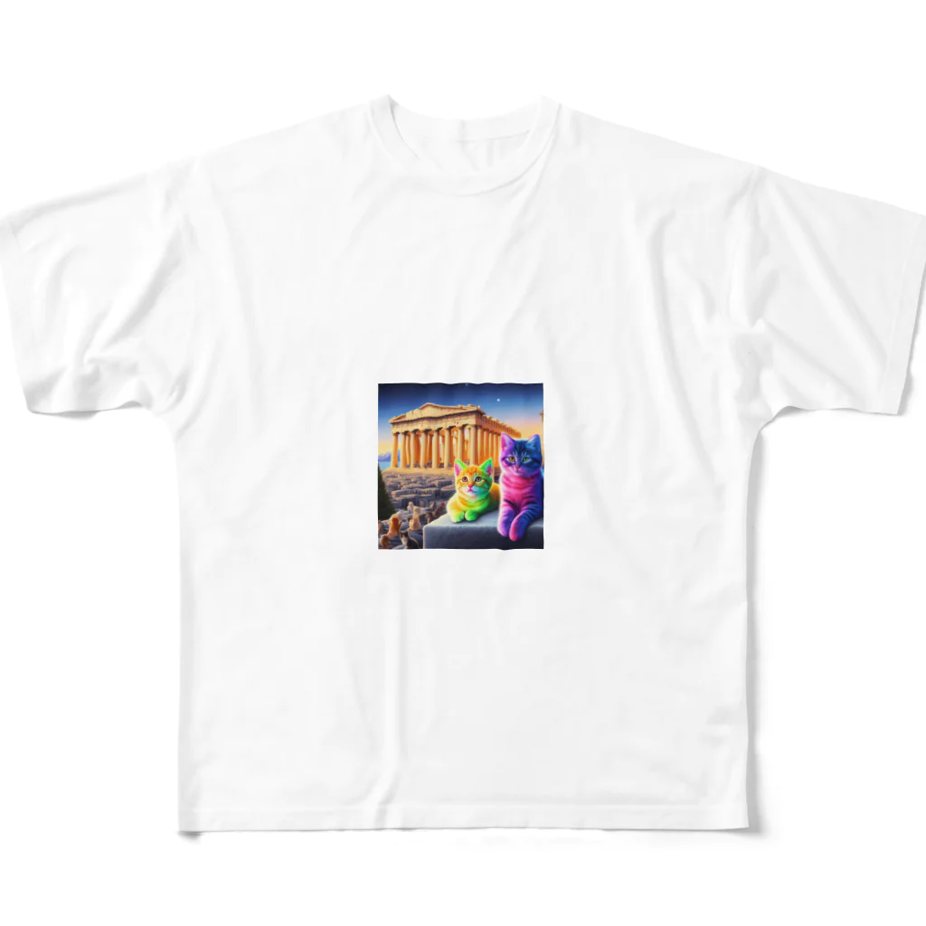 ニャーちゃんショップのパルテノン神殿のキャッツ フルグラフィックTシャツ