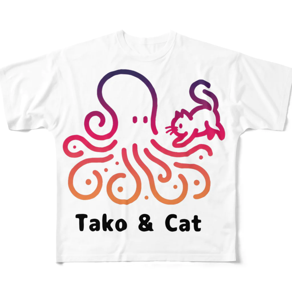 bravoadのタコ & 猫 フルグラフィックTシャツ