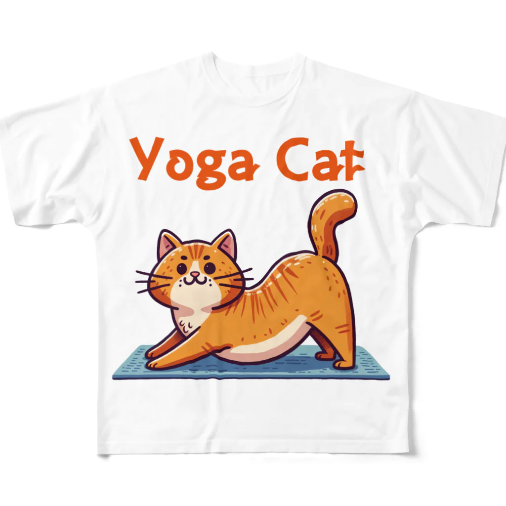 bravoadのヨガで猫のポーズ フルグラフィックTシャツ