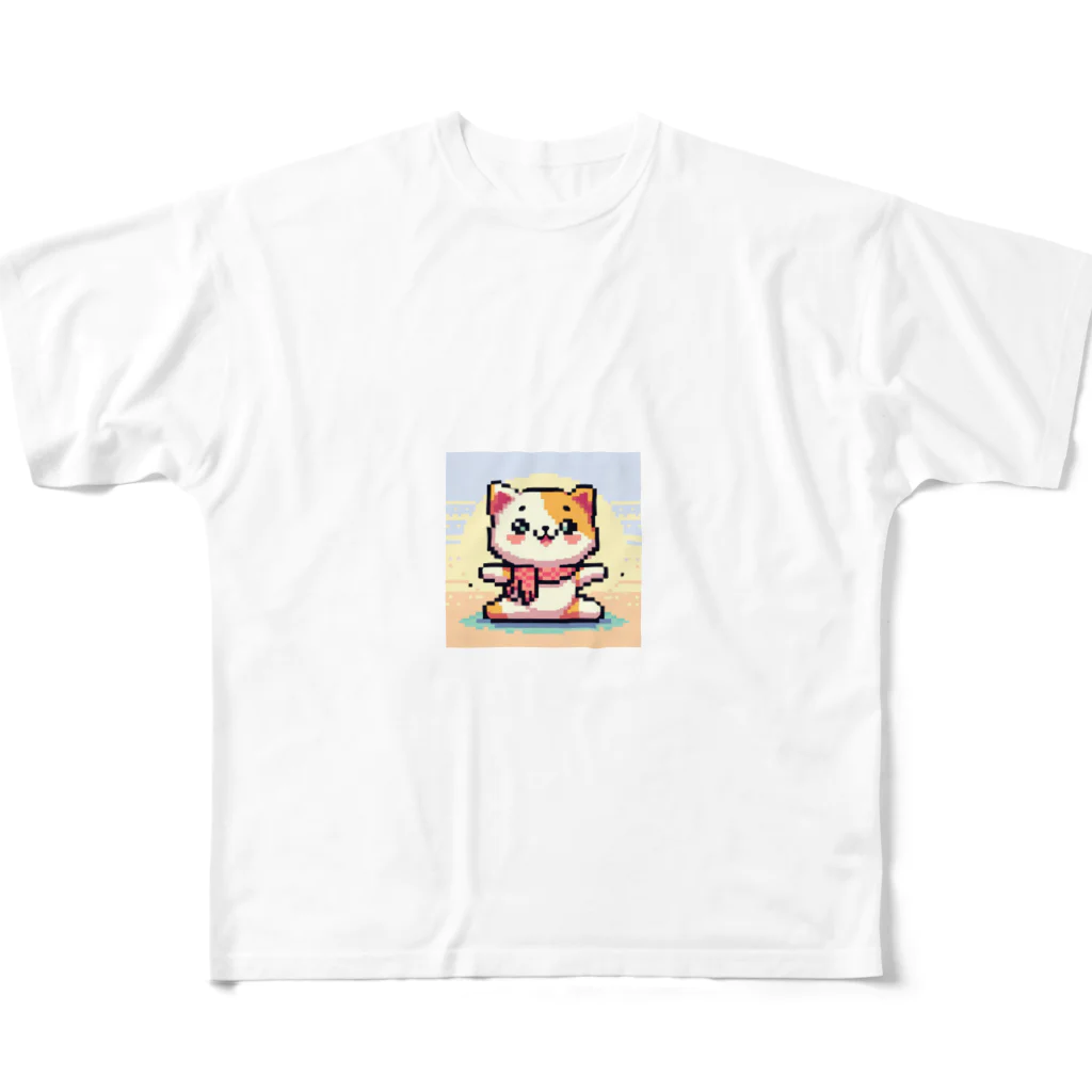 ワワジジドットクラブのドットヨガをする猫C フルグラフィックTシャツ