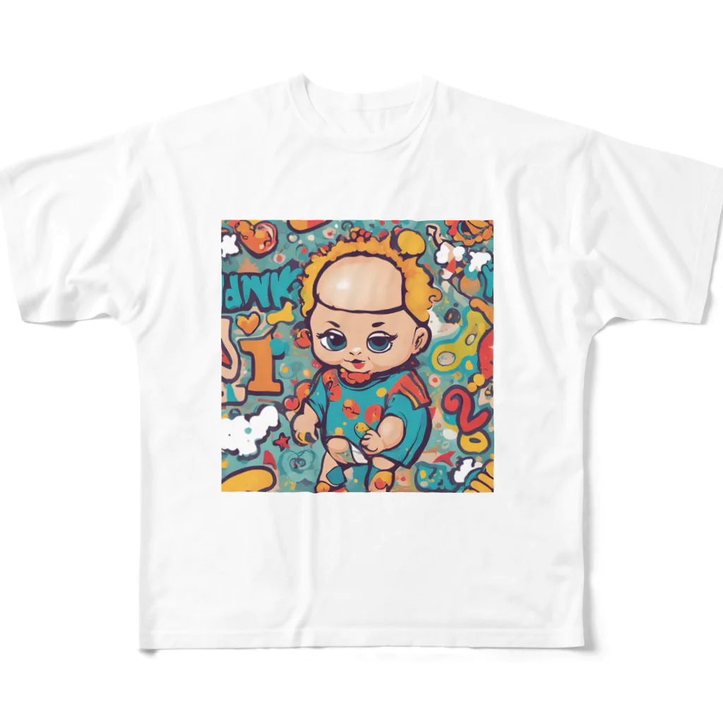 TakemaruFAのファンキーベイビー フルグラフィックTシャツ