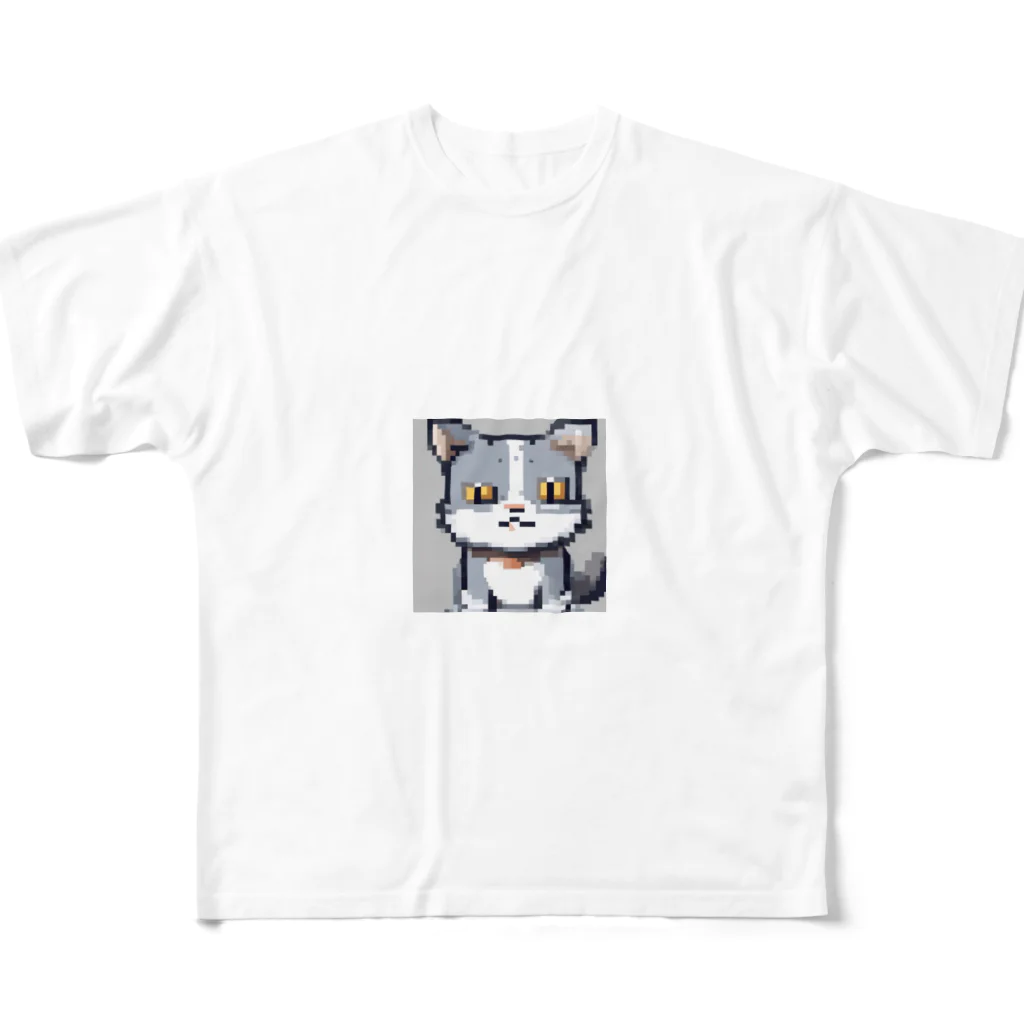 koba777のドット絵ハイイロネコ フルグラフィックTシャツ