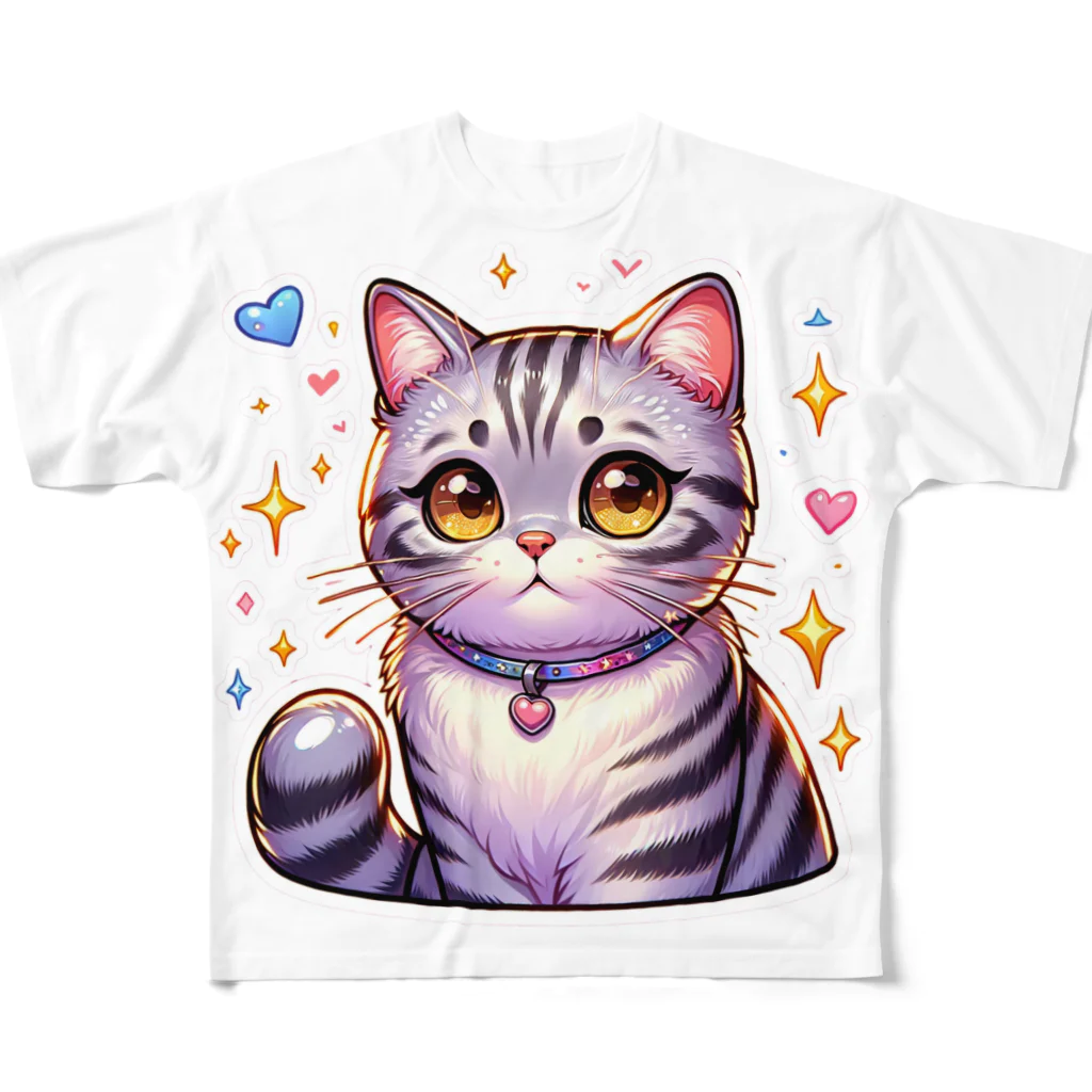 Stellaのアメショーのメイちゃん　キュート猫シリーズ フルグラフィックTシャツ