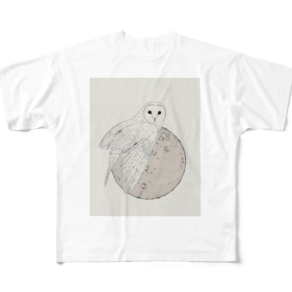 mEMuの月とめんふくろうと フルグラフィックTシャツ