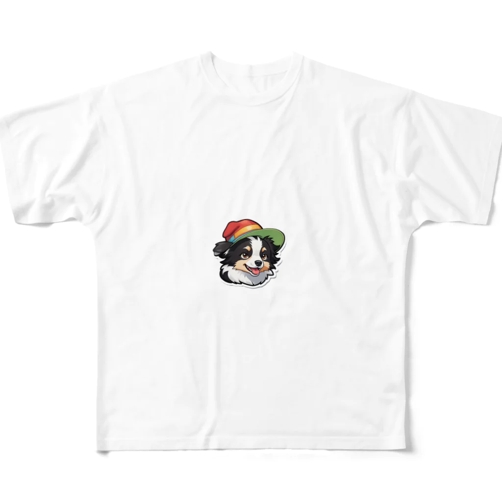 Haku_Arakawaのお帽子のボーダーコリー9 All-Over Print T-Shirt