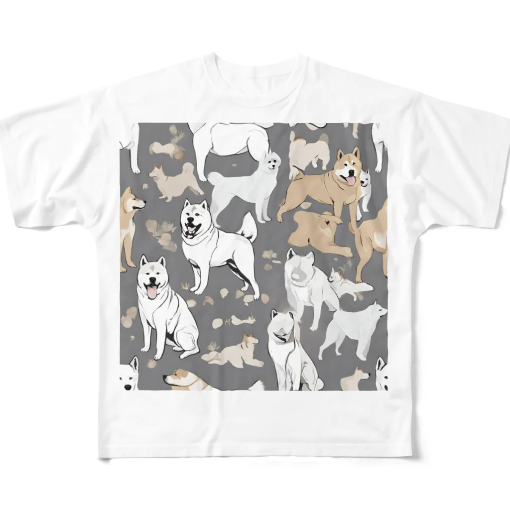 pinetreeの秋田犬３ フルグラフィックTシャツ