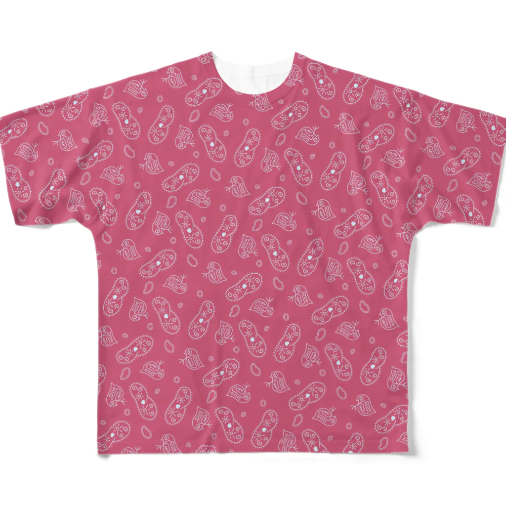 B-catの微生物パターン赤_フルグラTシャツ フルグラフィックTシャツ
