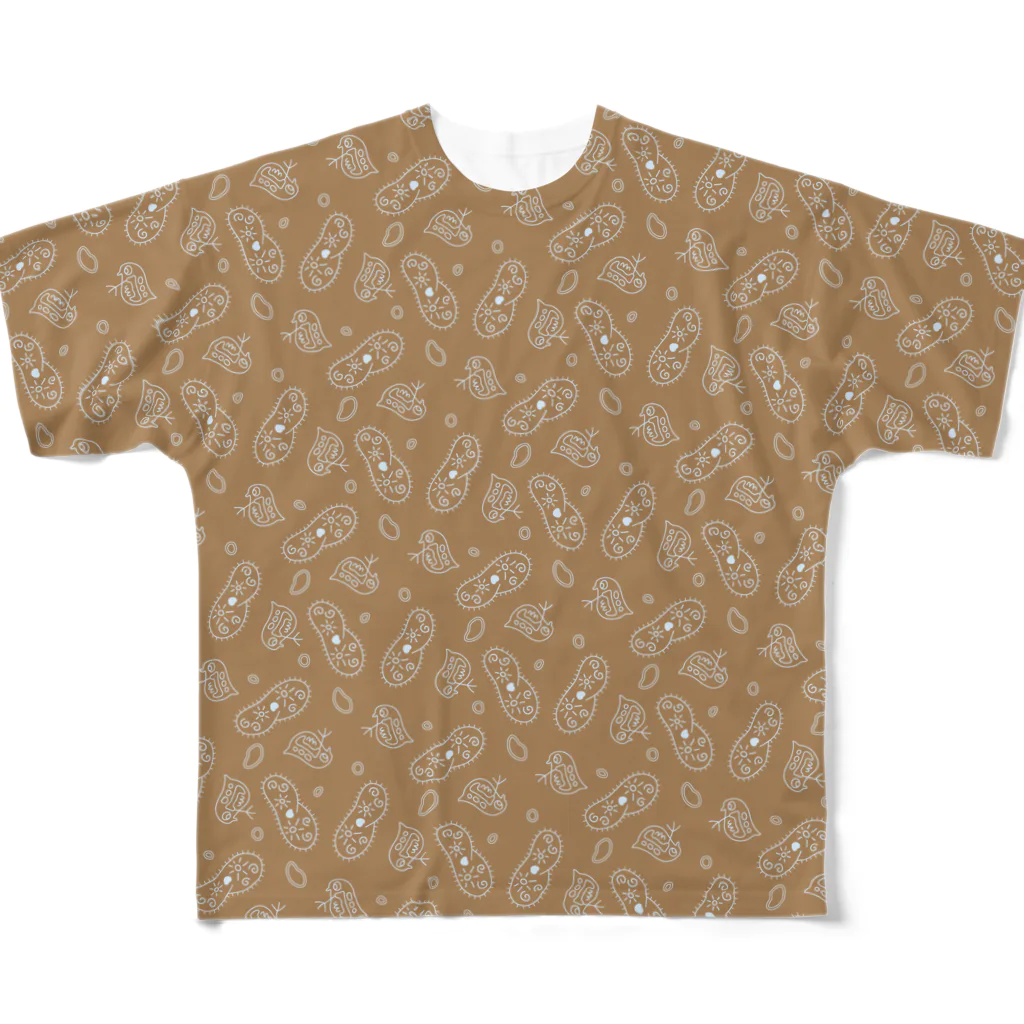 B-catの微生物パターン茶_フルグラTシャツ フルグラフィックTシャツ