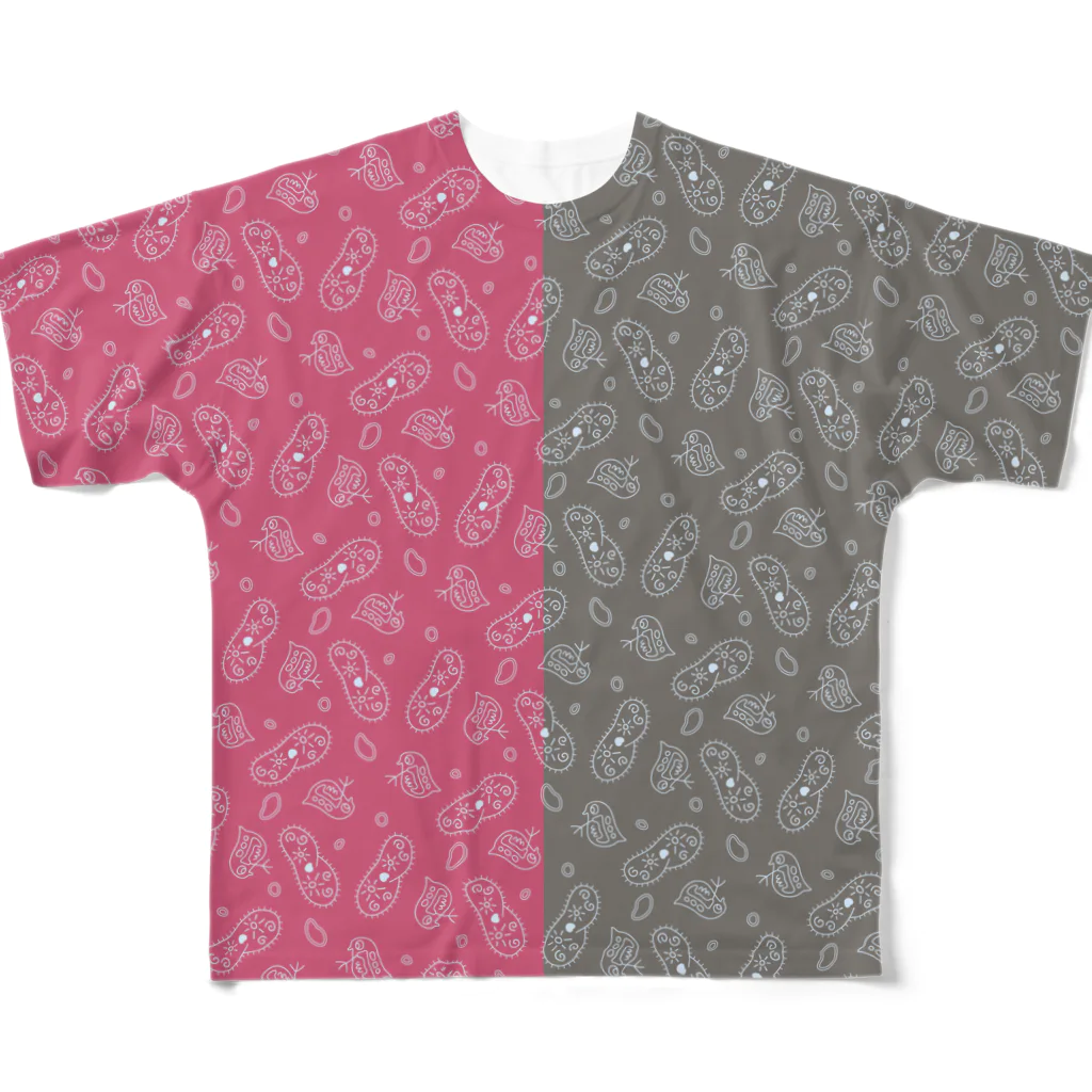 B-catの微生物パターン赤と灰_フルグラTシャツ フルグラフィックTシャツ