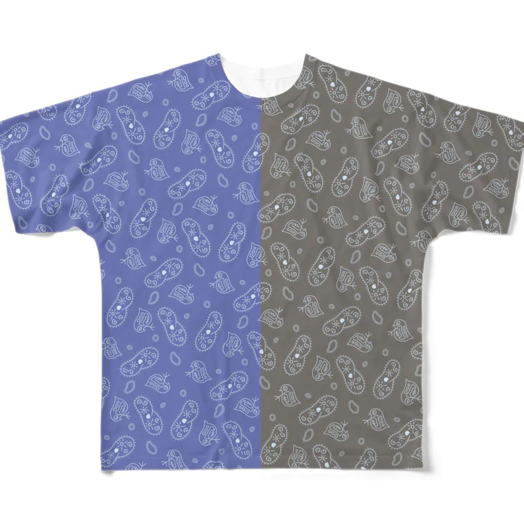 B-catの微生物パターン青と灰_フルグラTシャツ フルグラフィックTシャツ
