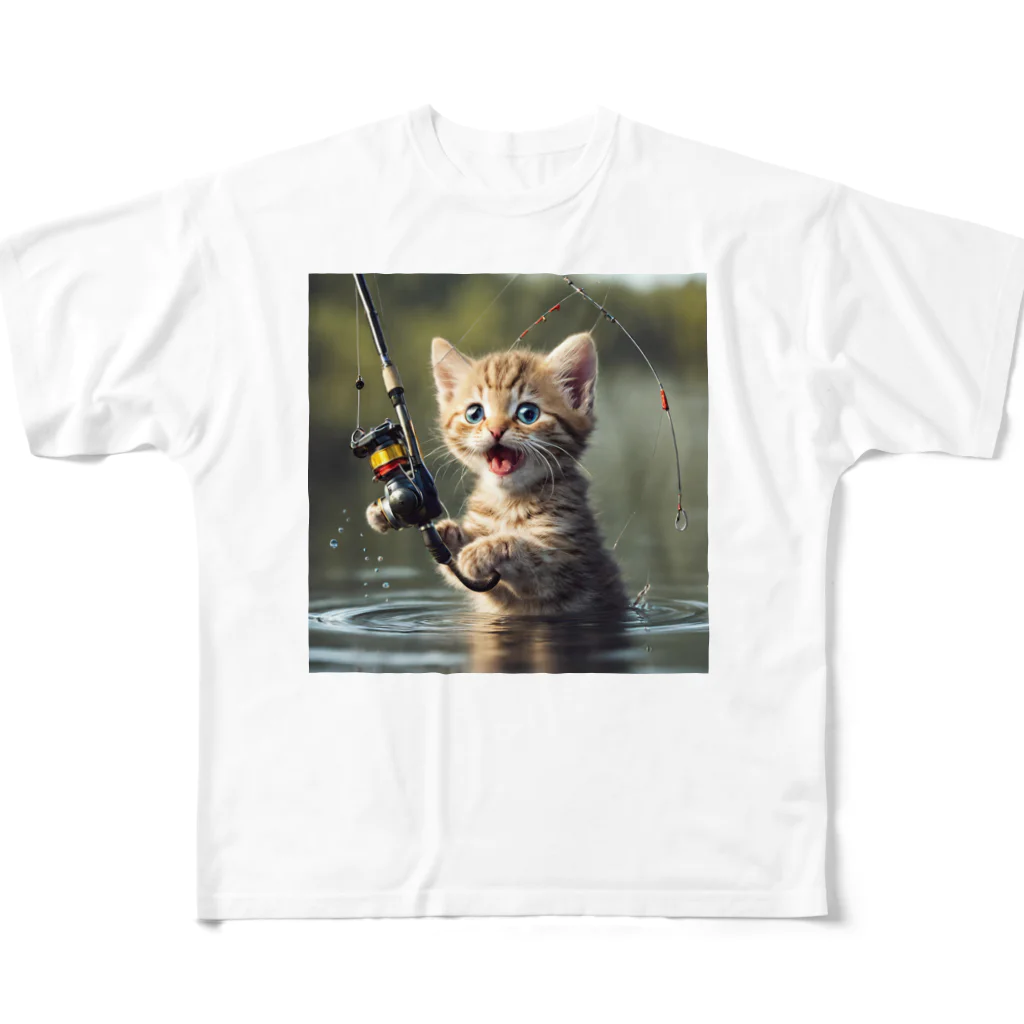 No Fishing No Life の釣れたにゃ All-Over Print T-Shirt