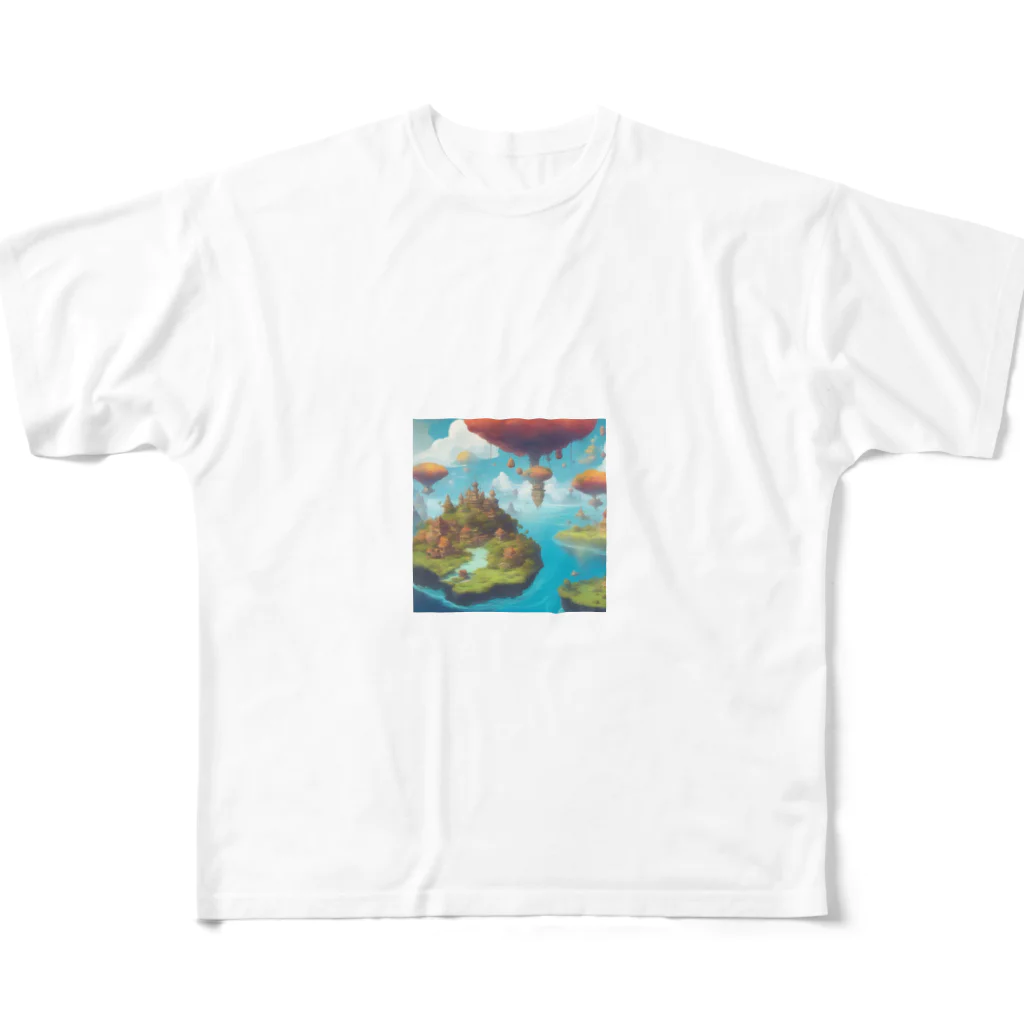 G7のショップの 幻想の浮遊アイランド コレクション（Fantastical Levitating Islands Collection） All-Over Print T-Shirt