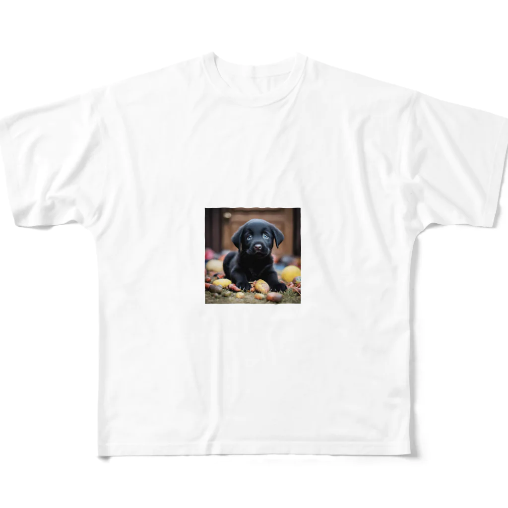 Labradorの黒ラブパピー＆ハッピーストーン グッズ　 All-Over Print T-Shirt