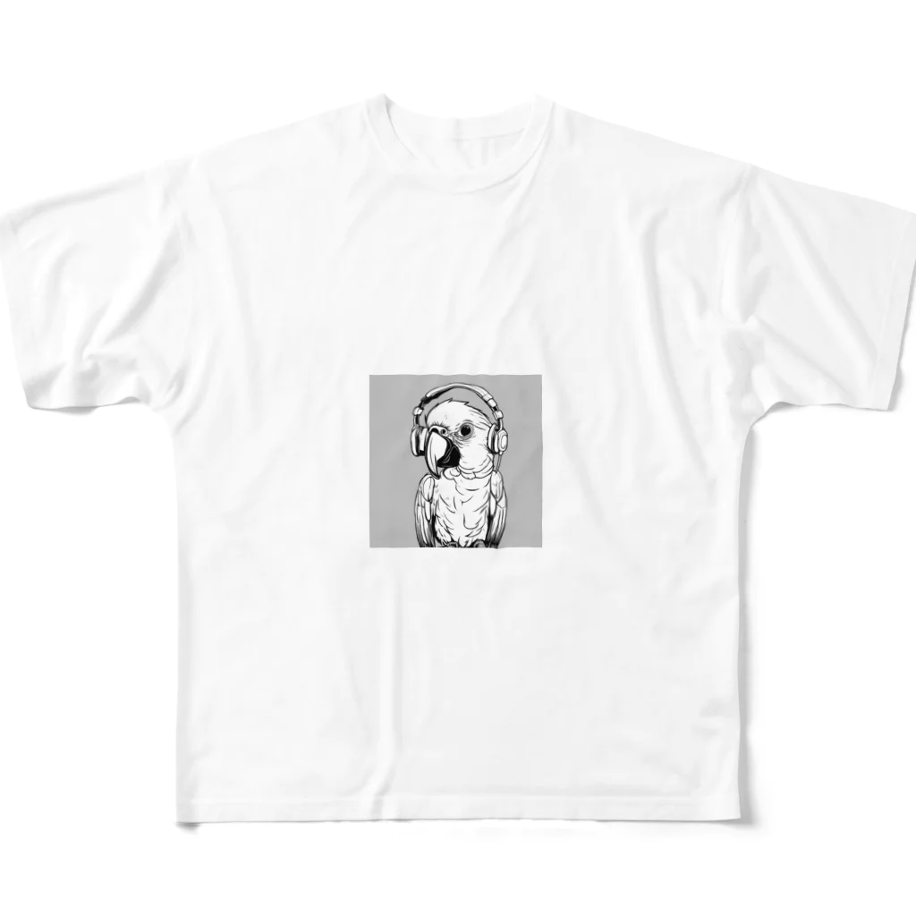 びとらびのアンニュイなヘッドホンオウムちゃんの音楽日常 フルグラフィックTシャツ