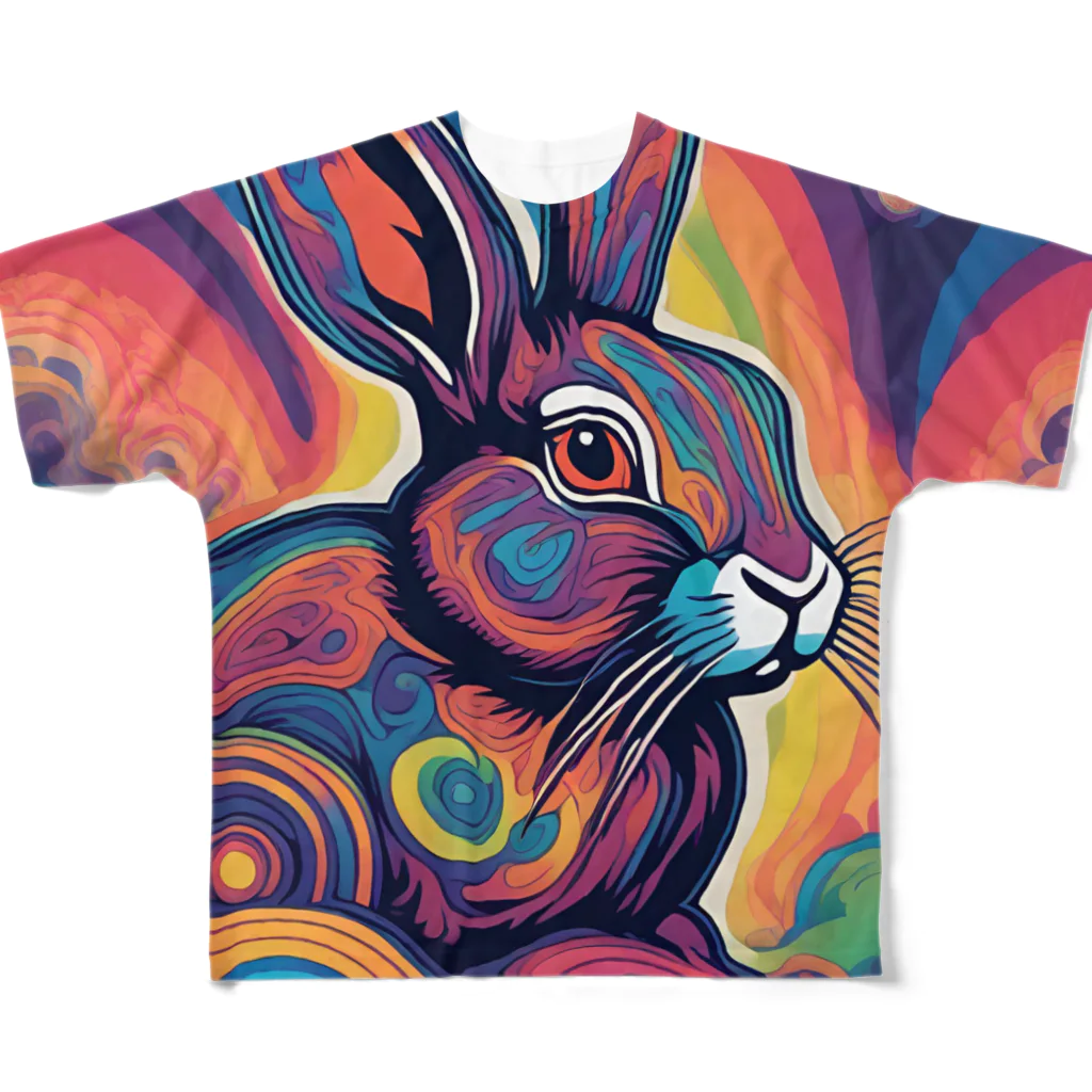 サイケデリックな動物たちのサイケデリックうさぎ All-Over Print T-Shirt