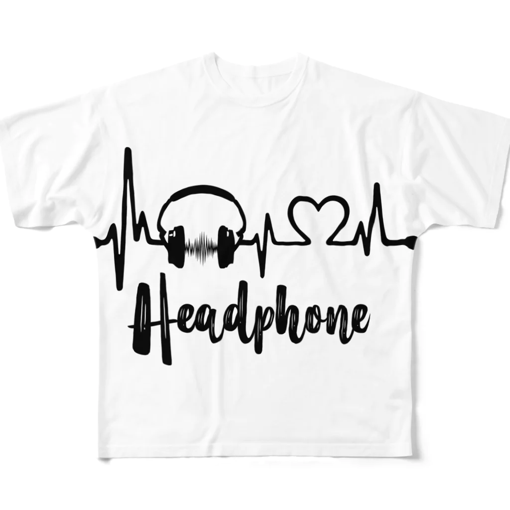 MELLOW-MELLOWのHearts Headphone フルグラフィックTシャツ