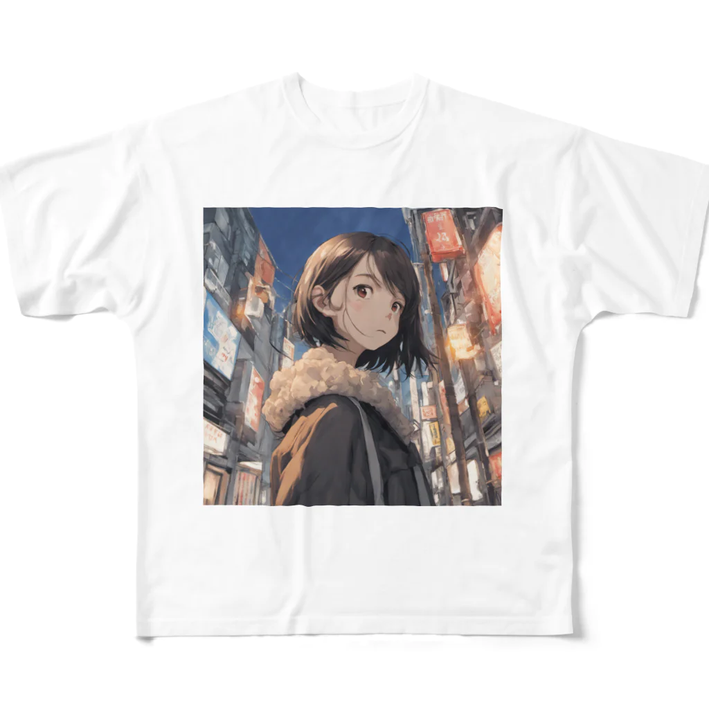 petitringo -プチリンゴ-のネオトウキョウ少女サキ All-Over Print T-Shirt