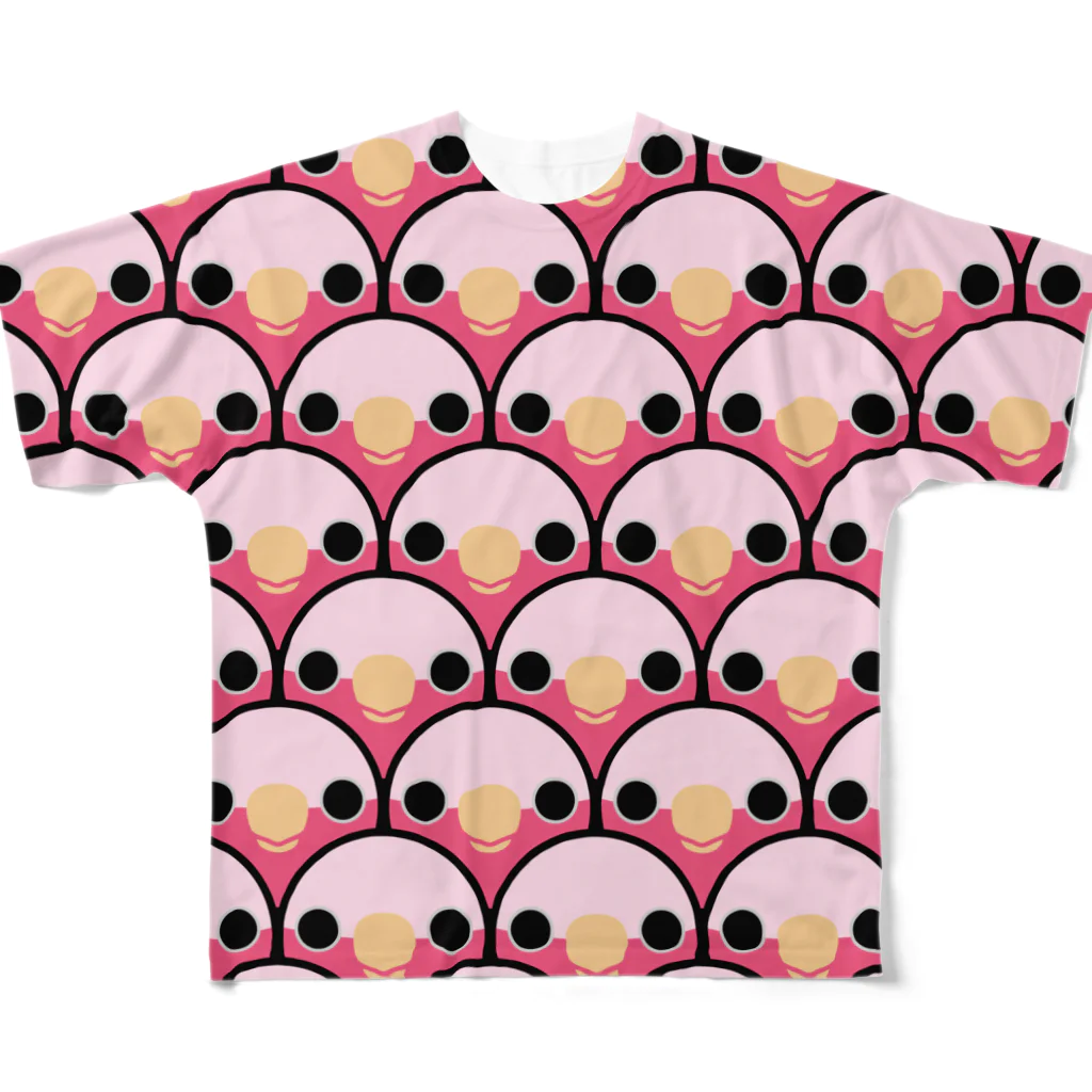 いんこ屋堂のぎゅうぎゅうモモイロインコ詰め フルグラフィックTシャツ