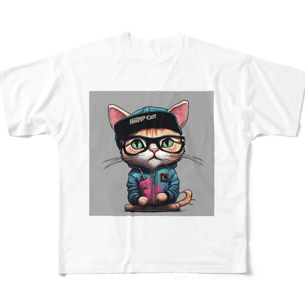 非常口社長のヒップホップ猫 All-Over Print T-Shirt