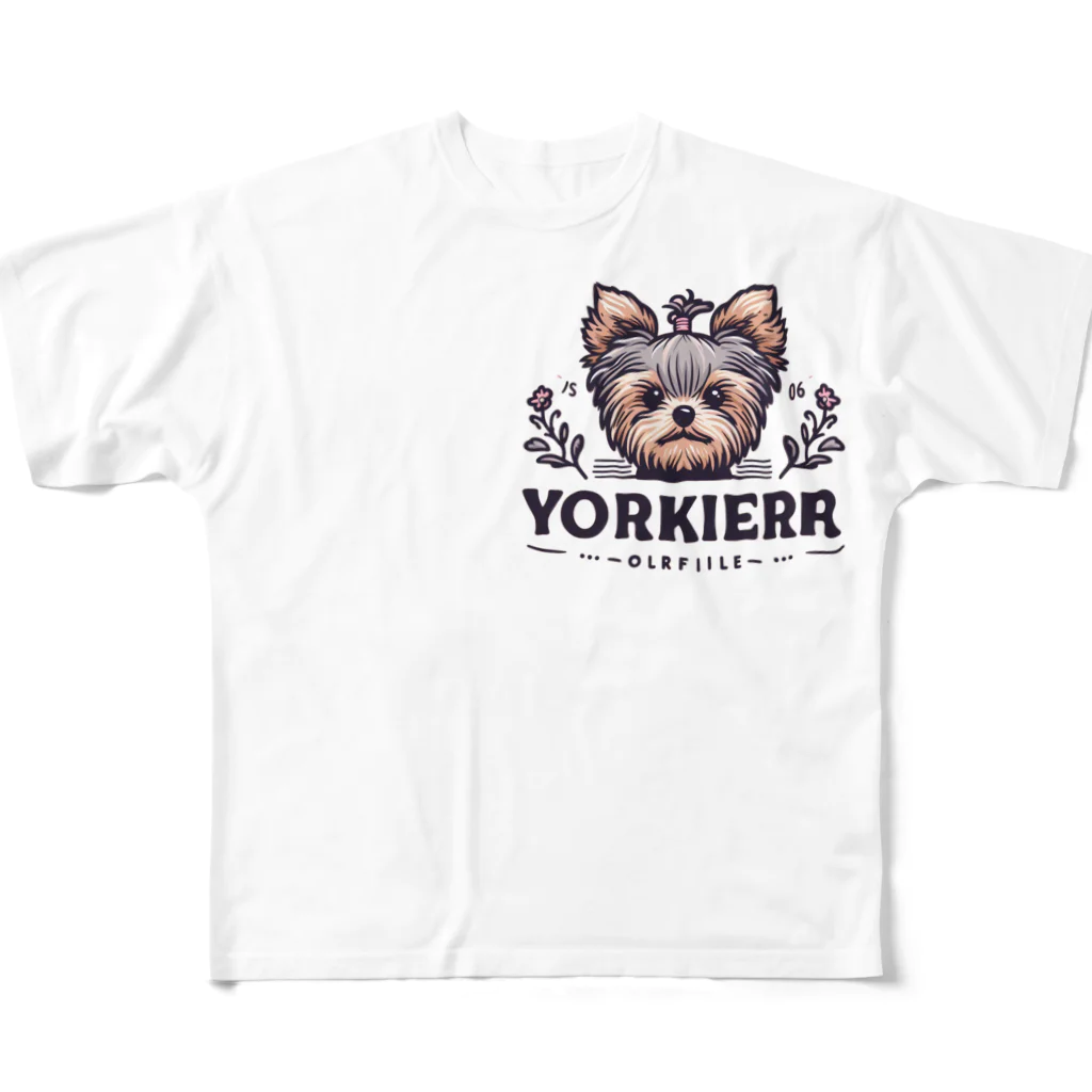 ガオのお店のかわいいヨークシャテリアのロゴ入りグッズ All-Over Print T-Shirt