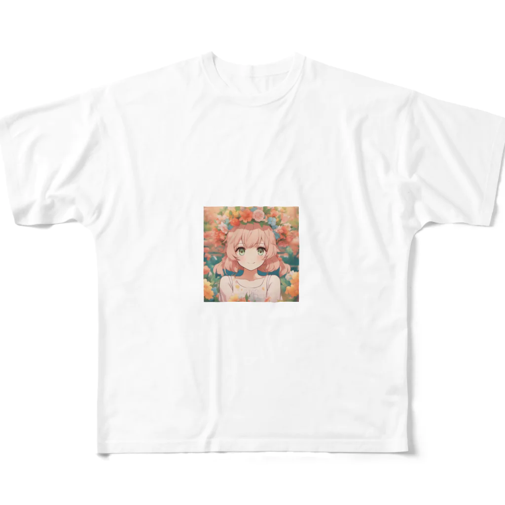 G7のショップの 花咲く彼方の美少女のアートコレクションBeauty Amidst Blossoms - Girl's Art Collection All-Over Print T-Shirt