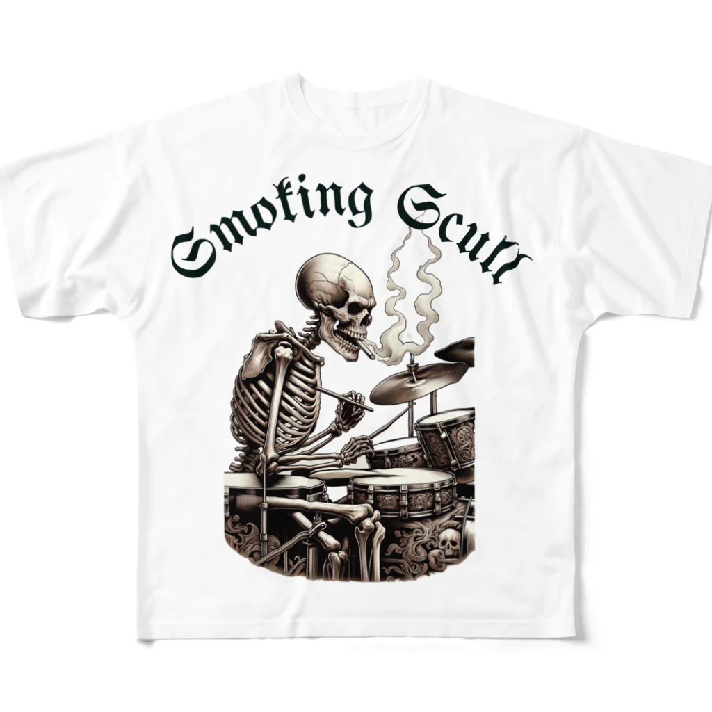 Whatever Storeのsmoking　skull （ドラムバージョン） フルグラフィックTシャツ