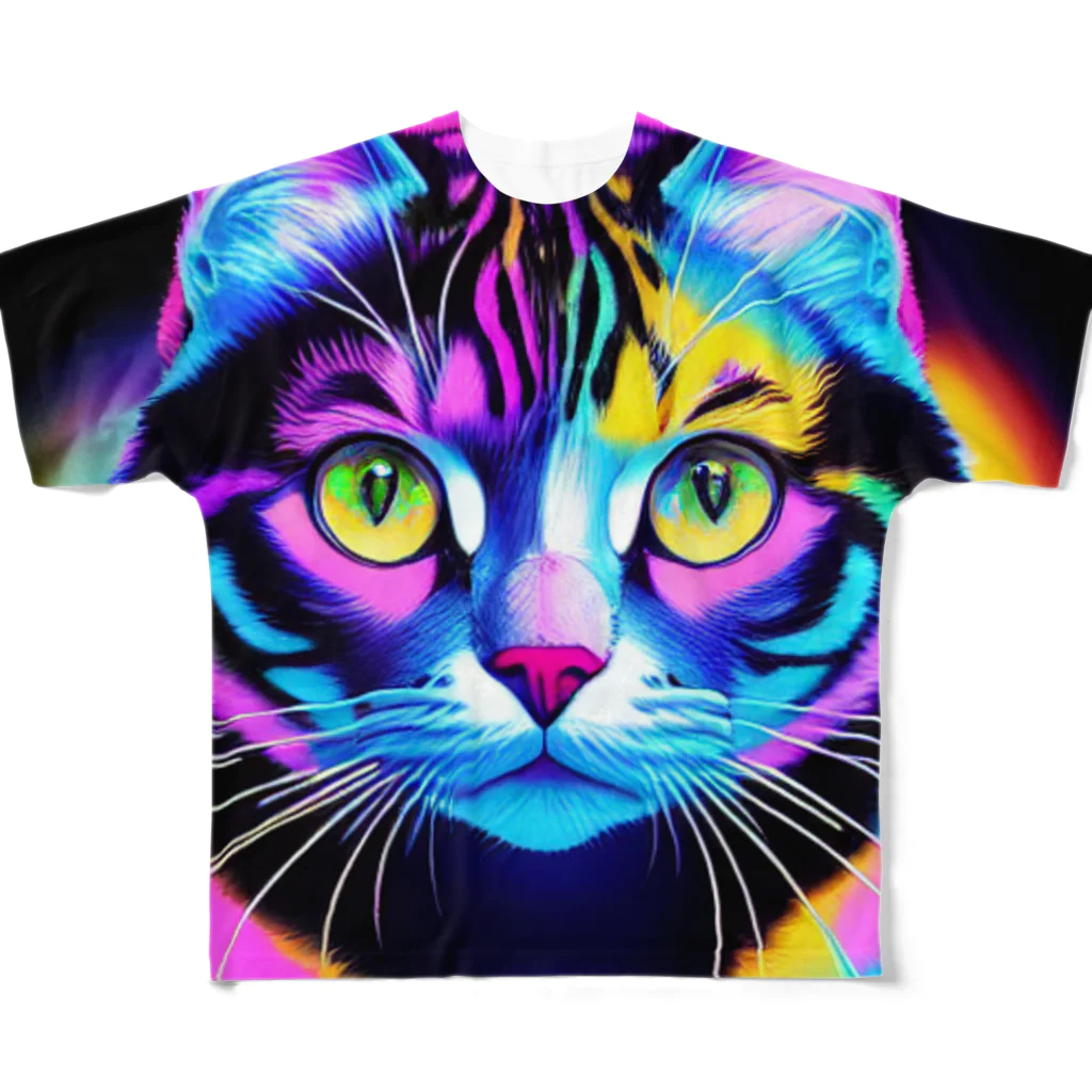 629_CAT_ARTのカラフルサイバーキャット vol2 All-Over Print T-Shirt