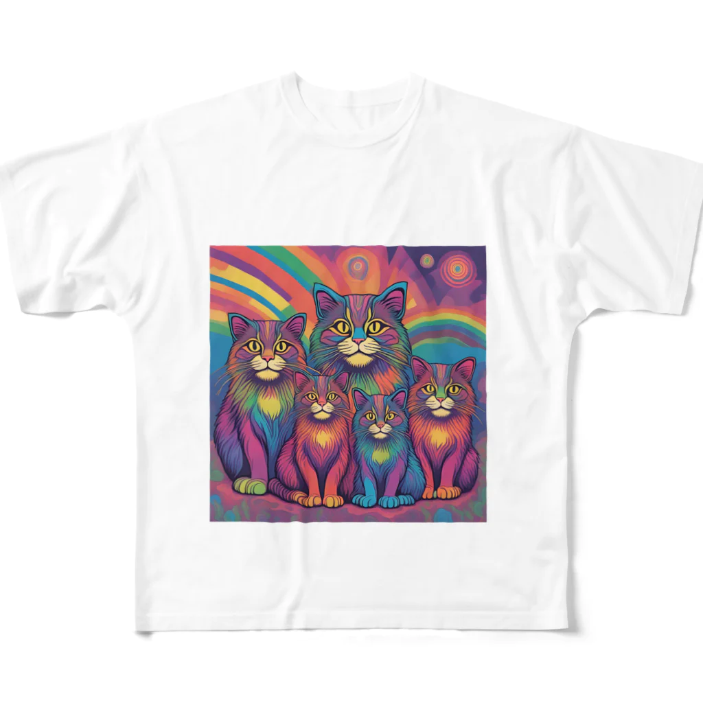 マヌル猫 Manul catのサイケなマヌル猫の家族２ All-Over Print T-Shirt