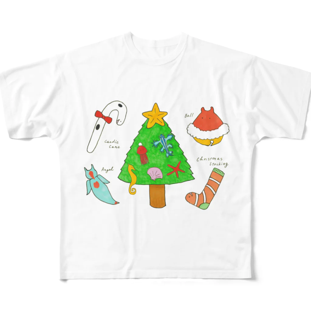 森図鑑の[森図鑑] 海洋生物のクリスマスパーティ フルグラフィックTシャツ