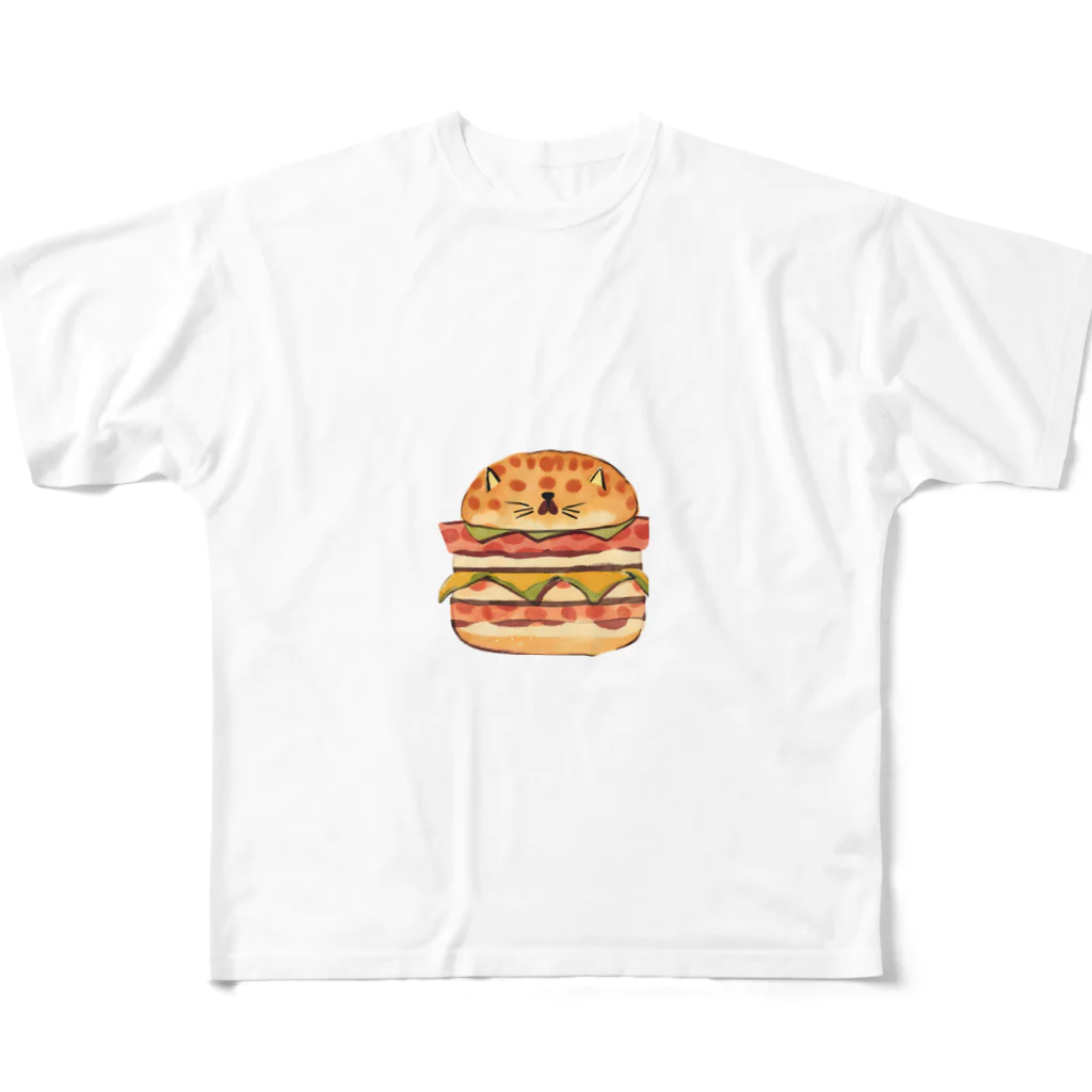 ひとやすみ　らいふのハンバーガーねこ フルグラフィックTシャツ