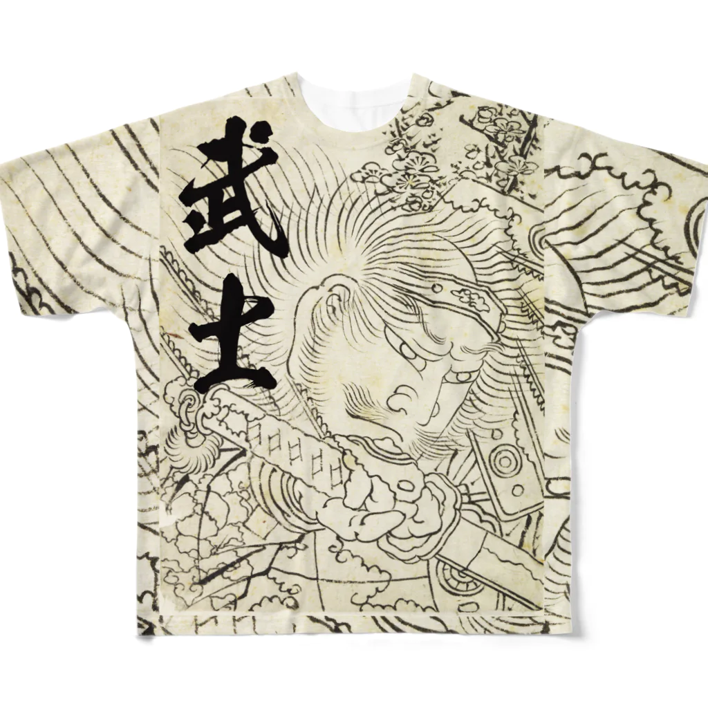 PALA's SHOP　cool、シュール、古風、和風、の武士「葛飾北斎画」切り抜き) フルグラフィックTシャツ