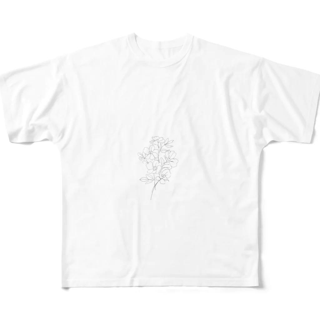 線画のお花屋さんの線画のお花Tシャツ フルグラフィックTシャツ