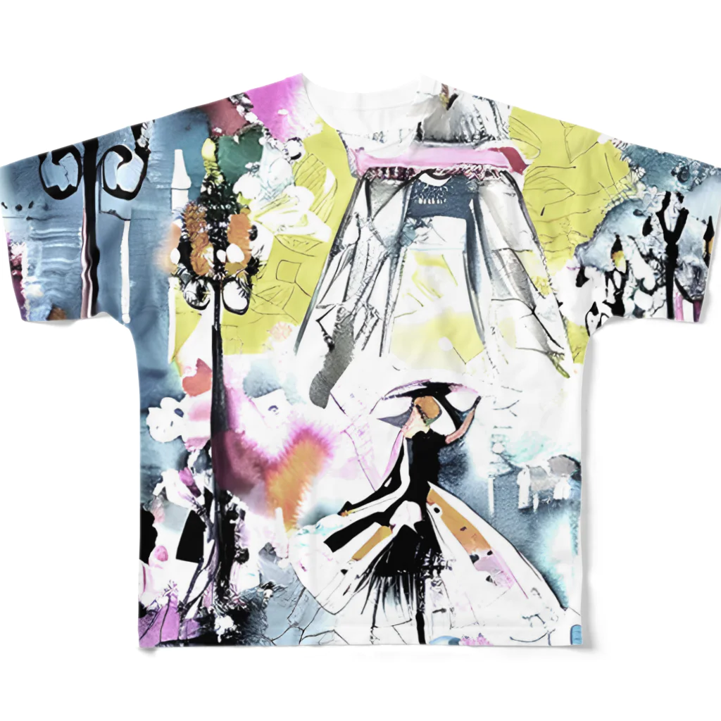 Moichi Designs Shop-2023のパリジェンヌ All-Over Print T-Shirt