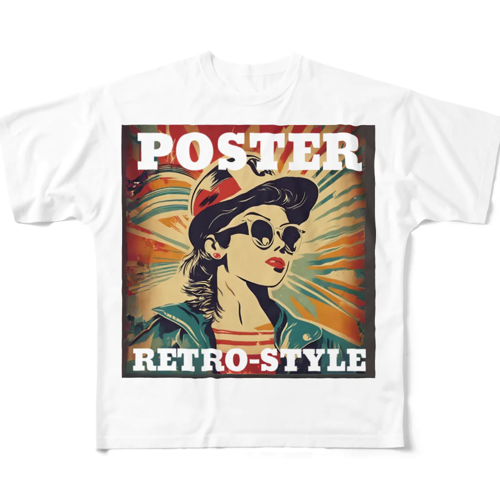 kazu_gのレトロ風ポスター（女性） All-Over Print T-Shirt