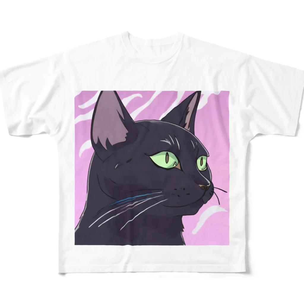 73GTCのかっこいい黒猫3 フルグラフィックTシャツ