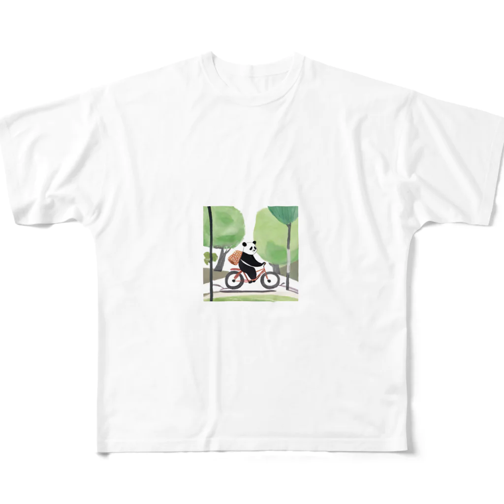 ZOZOZONの自転車パンダ フルグラフィックTシャツ