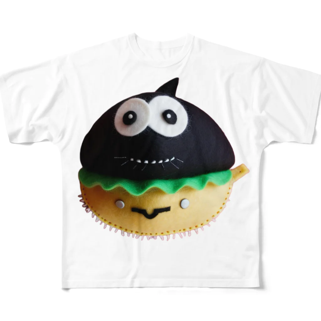 ヤマネコのうなぎバーガーのフェルトぬいぐるみ All-Over Print T-Shirt