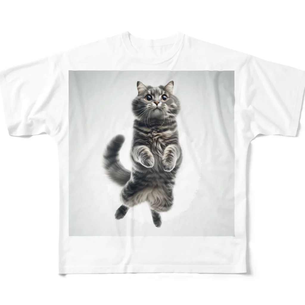 onzo_BGMの猫ジャンプ フルグラフィックTシャツ